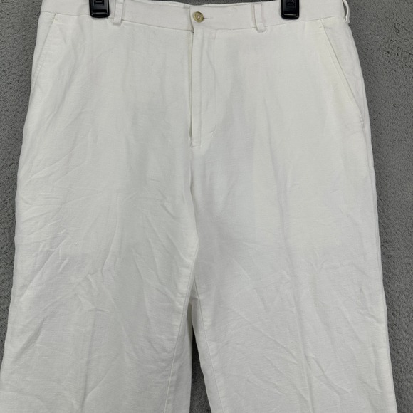 Perry Ellis Mens Casual‎ Pants 34 White Linen Blend Flat Front Straight Pockets - Picture 3 of 7